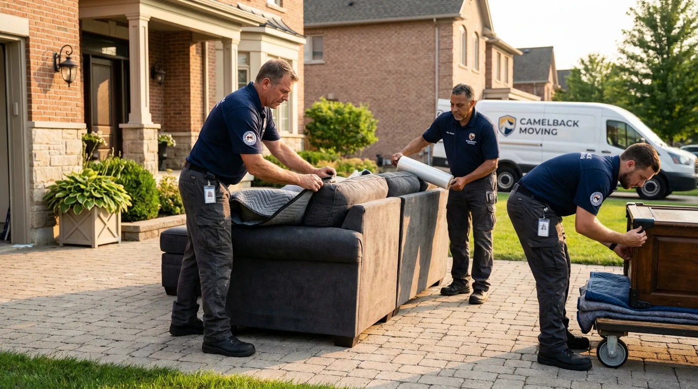 Large estate moving crew wrapping furniture in Perkins, OK