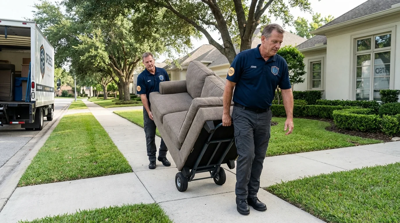 Local residential moving crew loading furniture in Perkins, OK