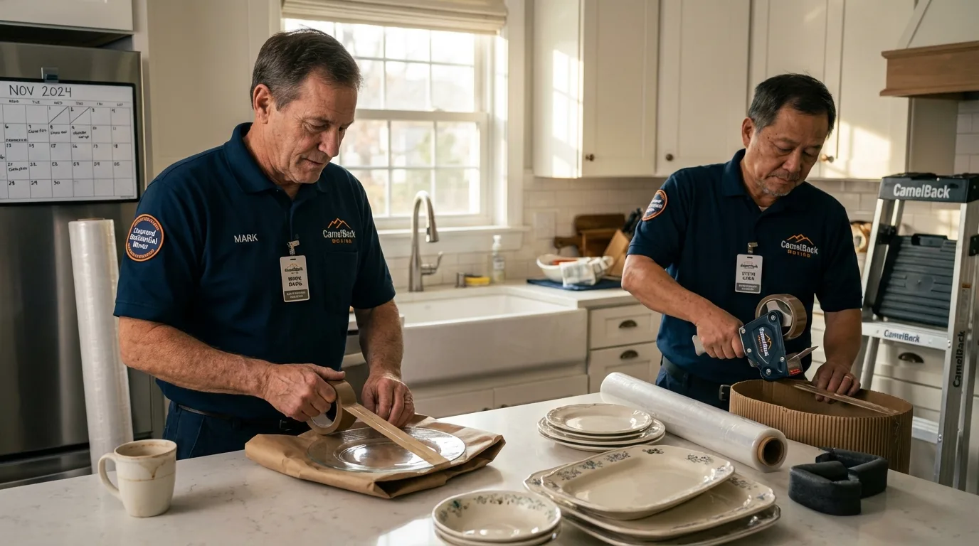 Professional crew packing kitchen dishware in Perkins, OK